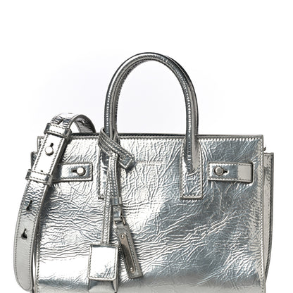 Saint Laurent Metallic Crinkled Calfskin Nano Supple Sac De Jour Silver 6 of 17