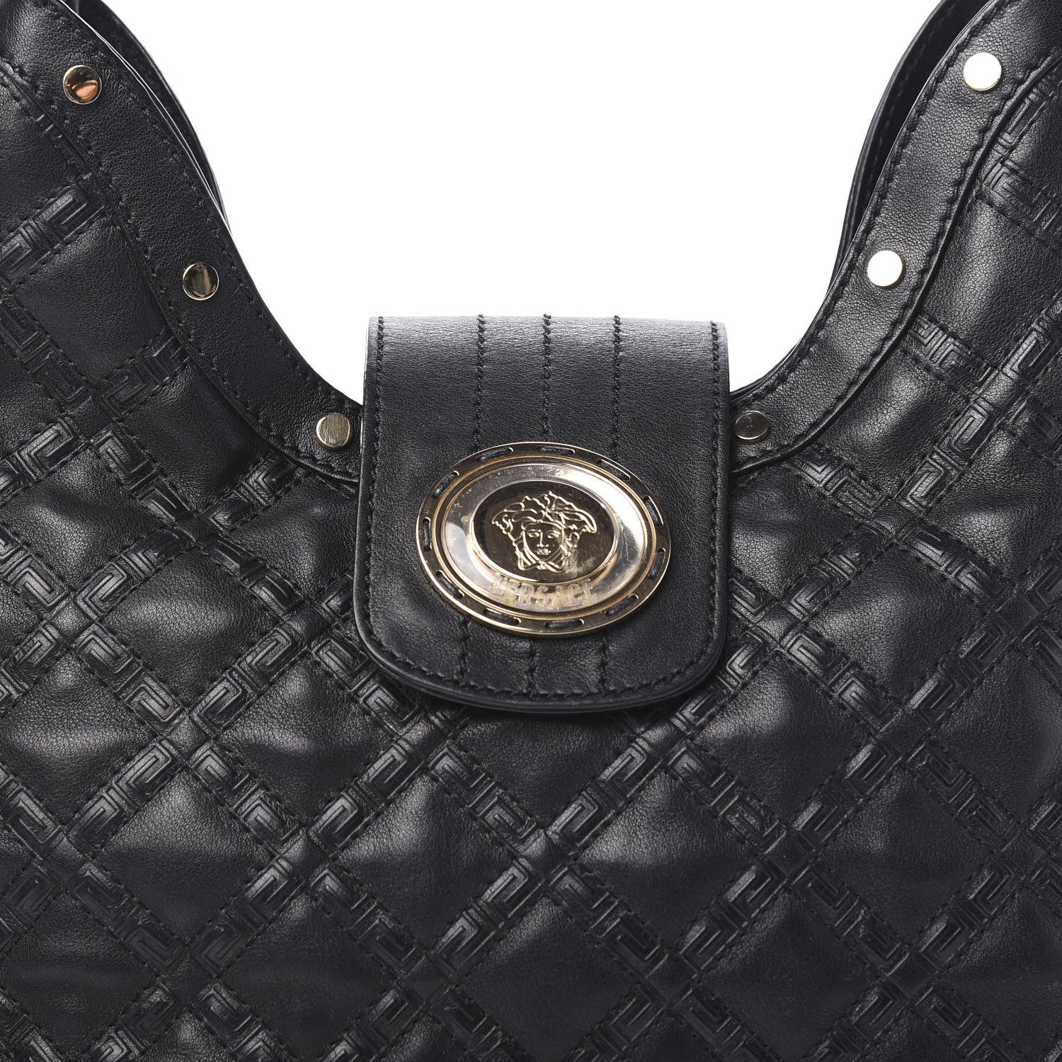 Versace Calfskin Greca Argyle Embossed Medusa Hobo Black 8 of 8