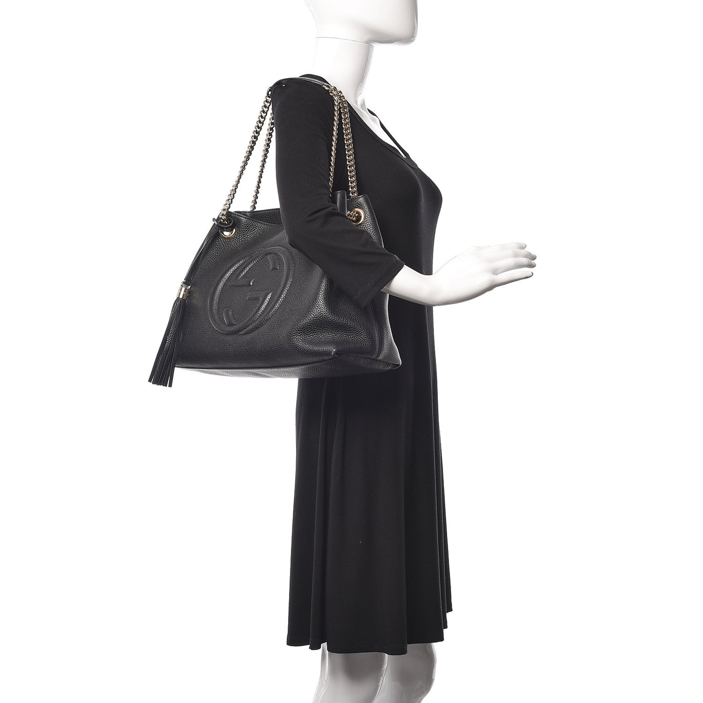 Pebbled Calfskin Medium Soho Chain Shoulder Bag Black