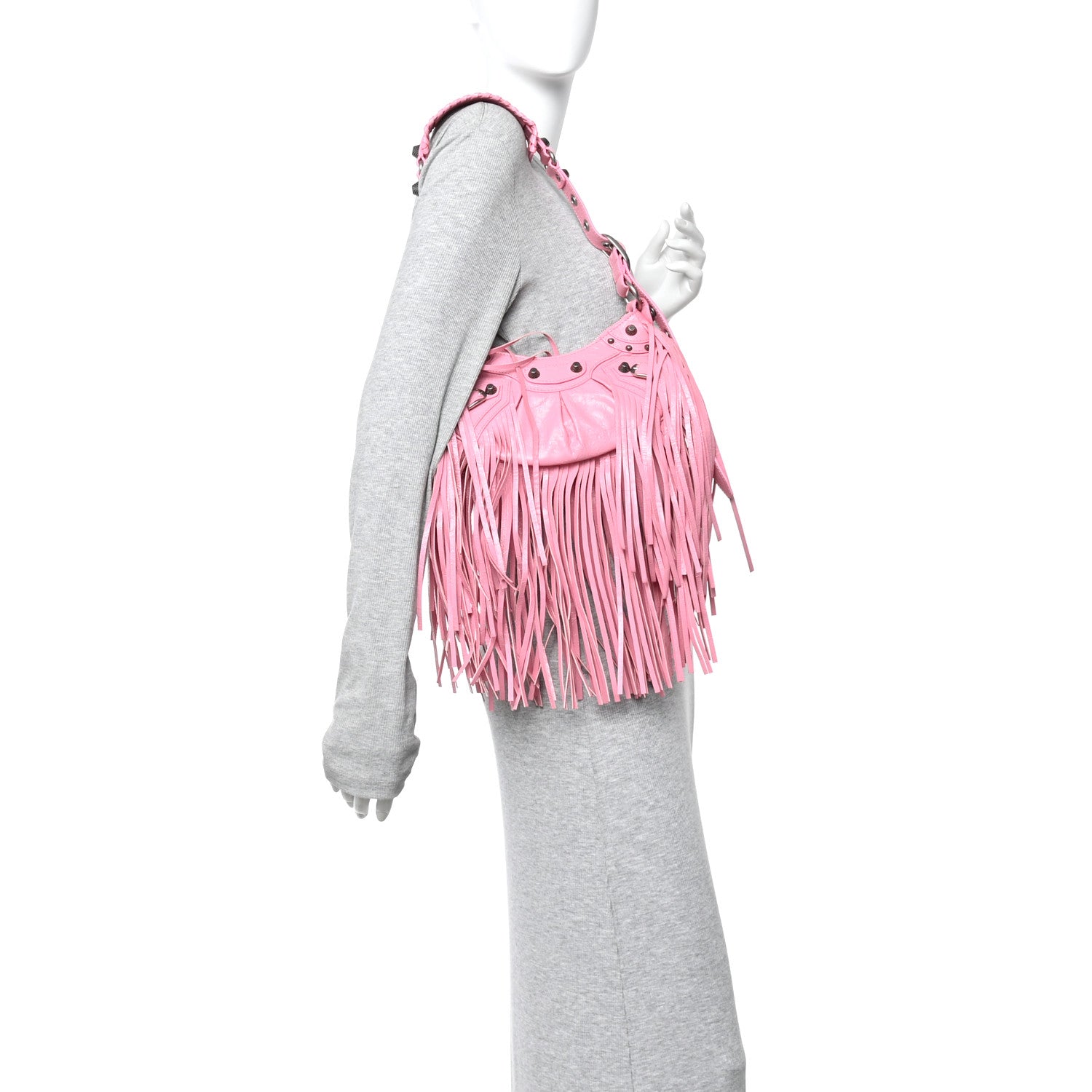 Balenciaga Agneau Arena Le Cagole Fringe Shoulder Bag XS Sweet Pink 2 of 11