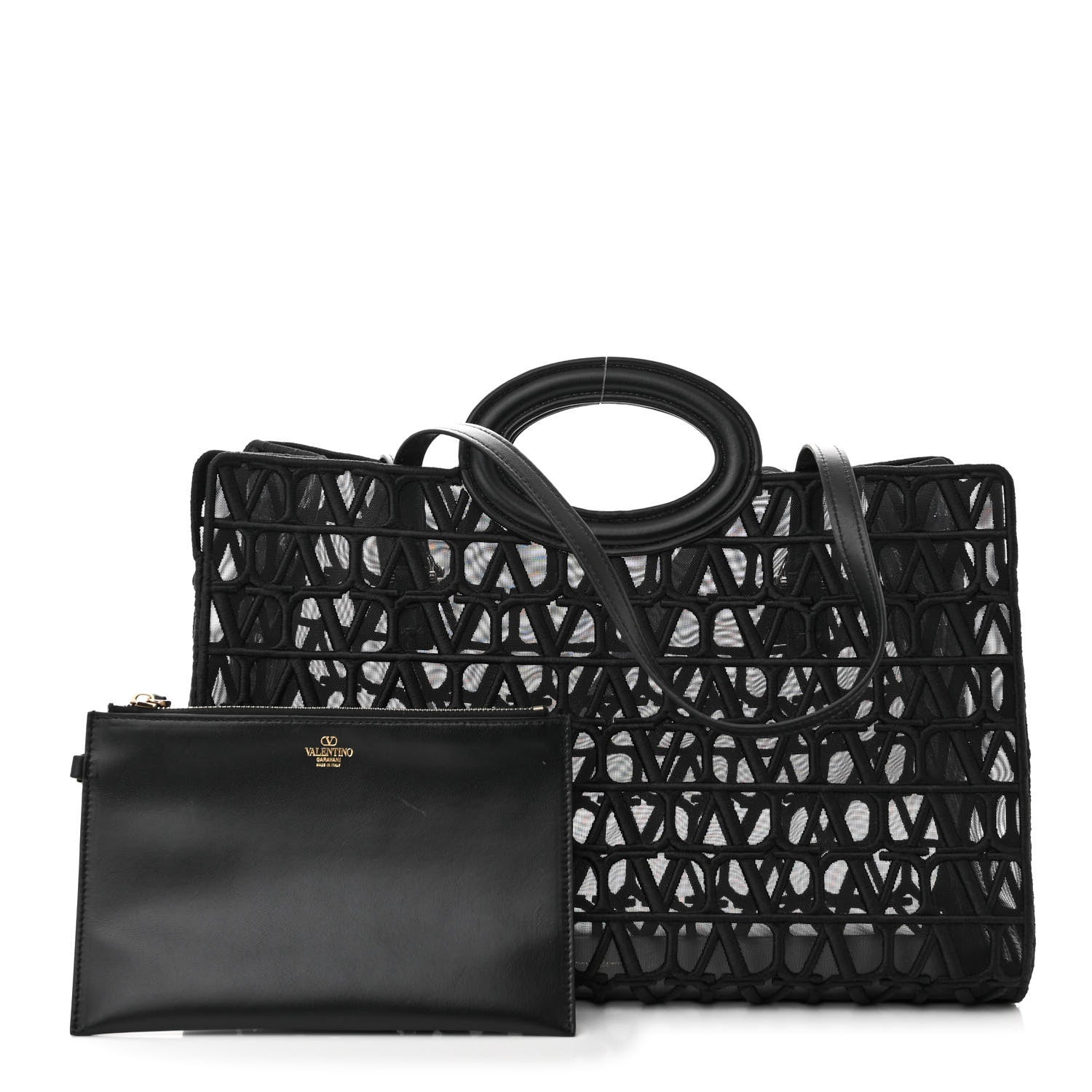 Valentino Garavani Toile Mesh Iconographe Goatskin Le Troisieme Shopping Bag Black 3 of 10