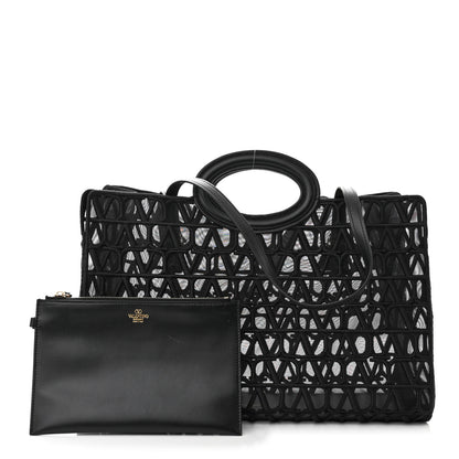 Valentino Garavani Toile Mesh Iconographe Goatskin Le Troisieme Shopping Bag Black 3 of 10