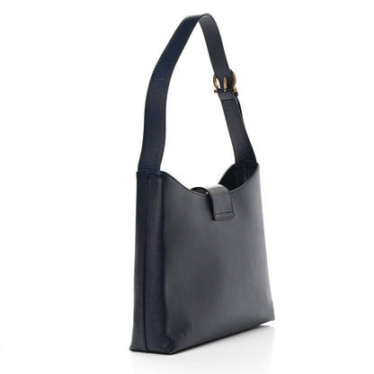 Salvatore Ferragamo Hammered Calfskin Trifolio Shoulder Bag Navy 3 of 11
