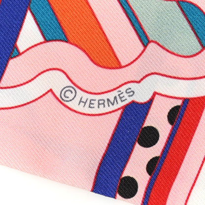 Hermes Silk Faubourg Rainbow Twilly Rose Pale Rouge Vert 3 of 4