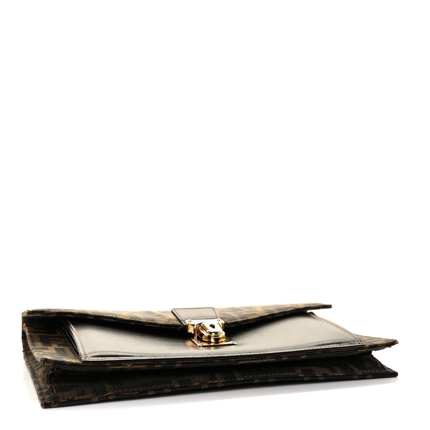 Zucca Calfskin Flap Clutch Tobacco Black