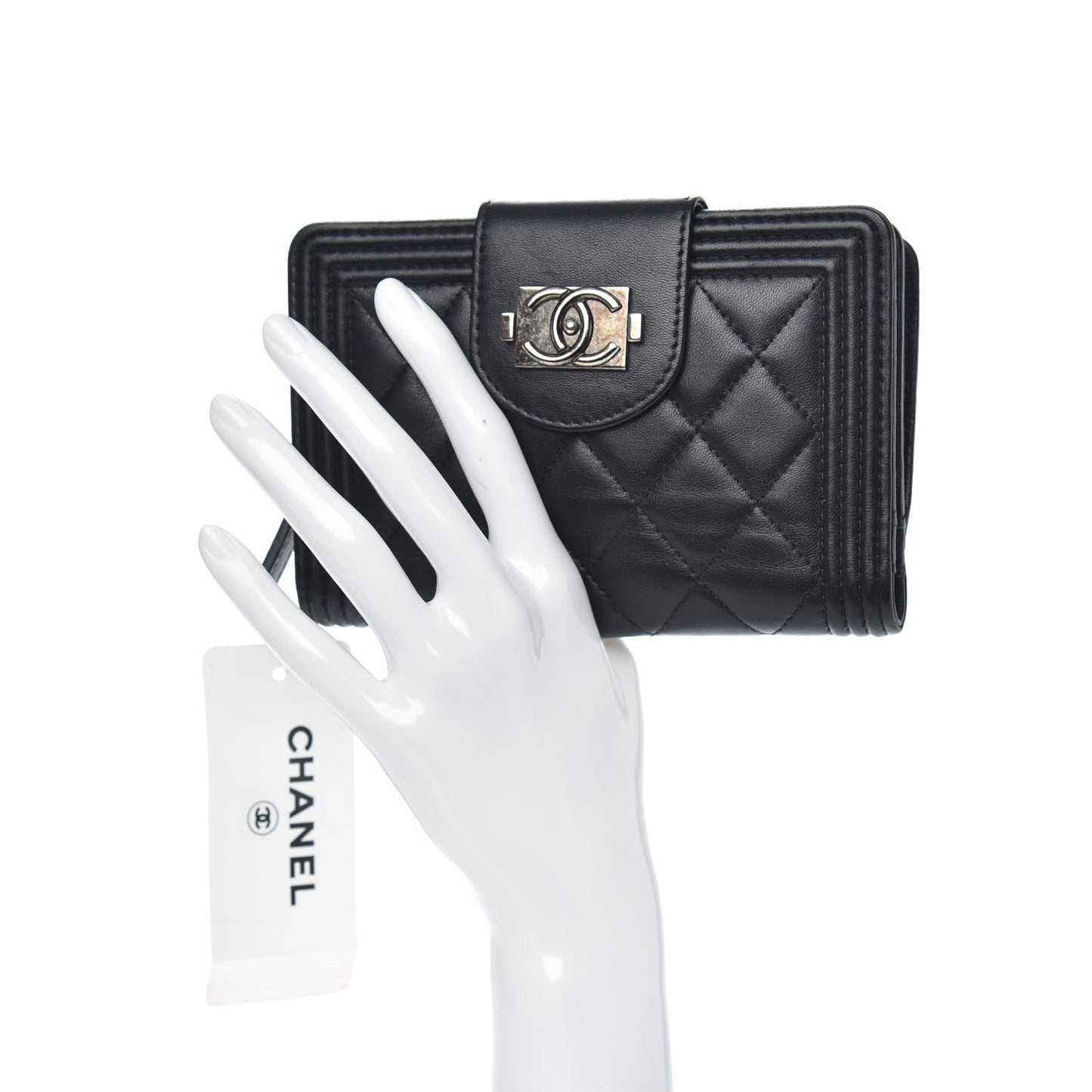 Lambskin Quilted Boy Large Zip Pocket Wallet Black