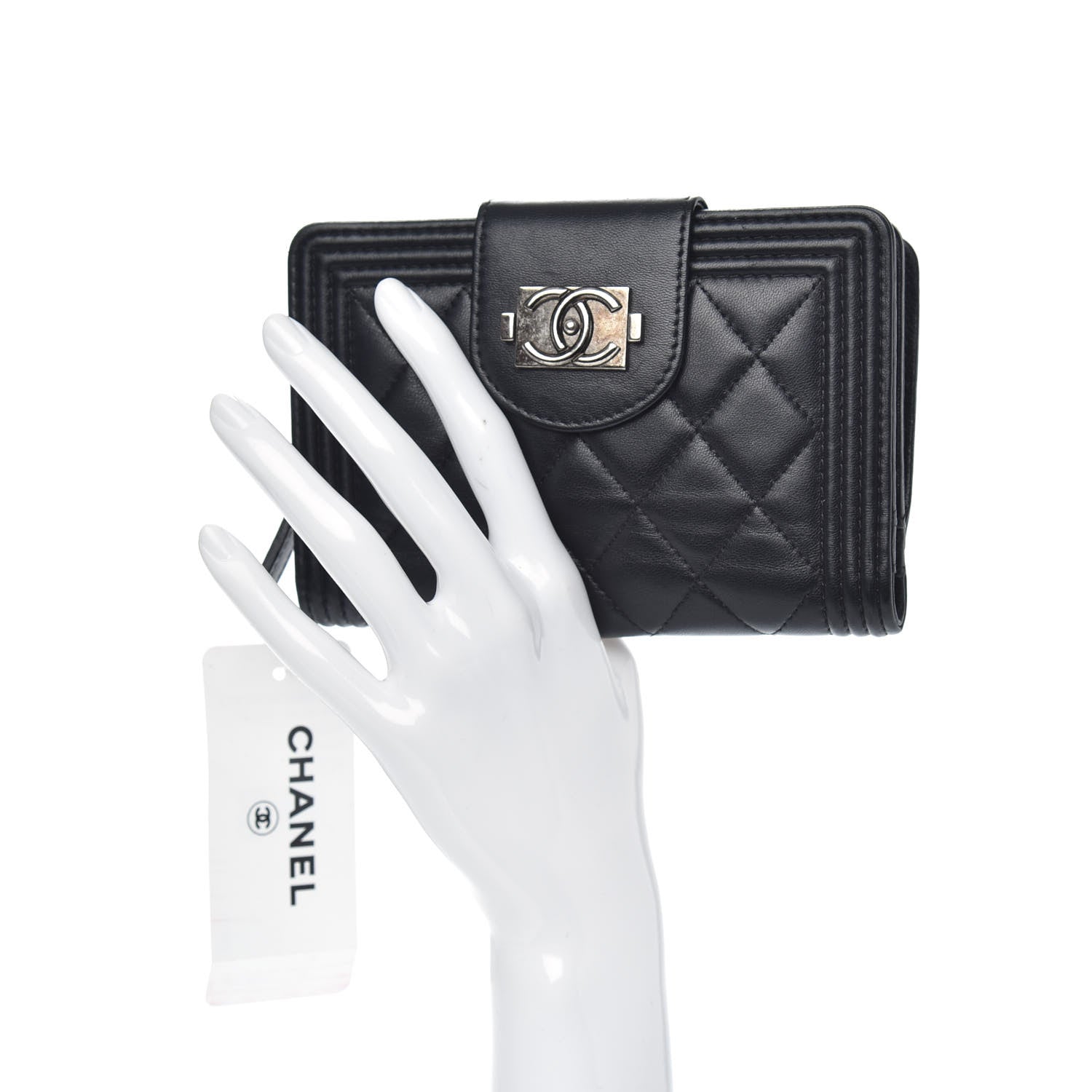 Chanel Lambskin Quilted Boy Large Zip Pocket Wallet Black 2 of 8