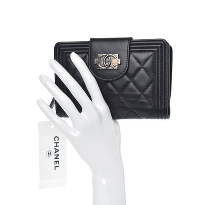 Chanel Lambskin Quilted Boy Large Zip Pocket Wallet Black 2 of 8