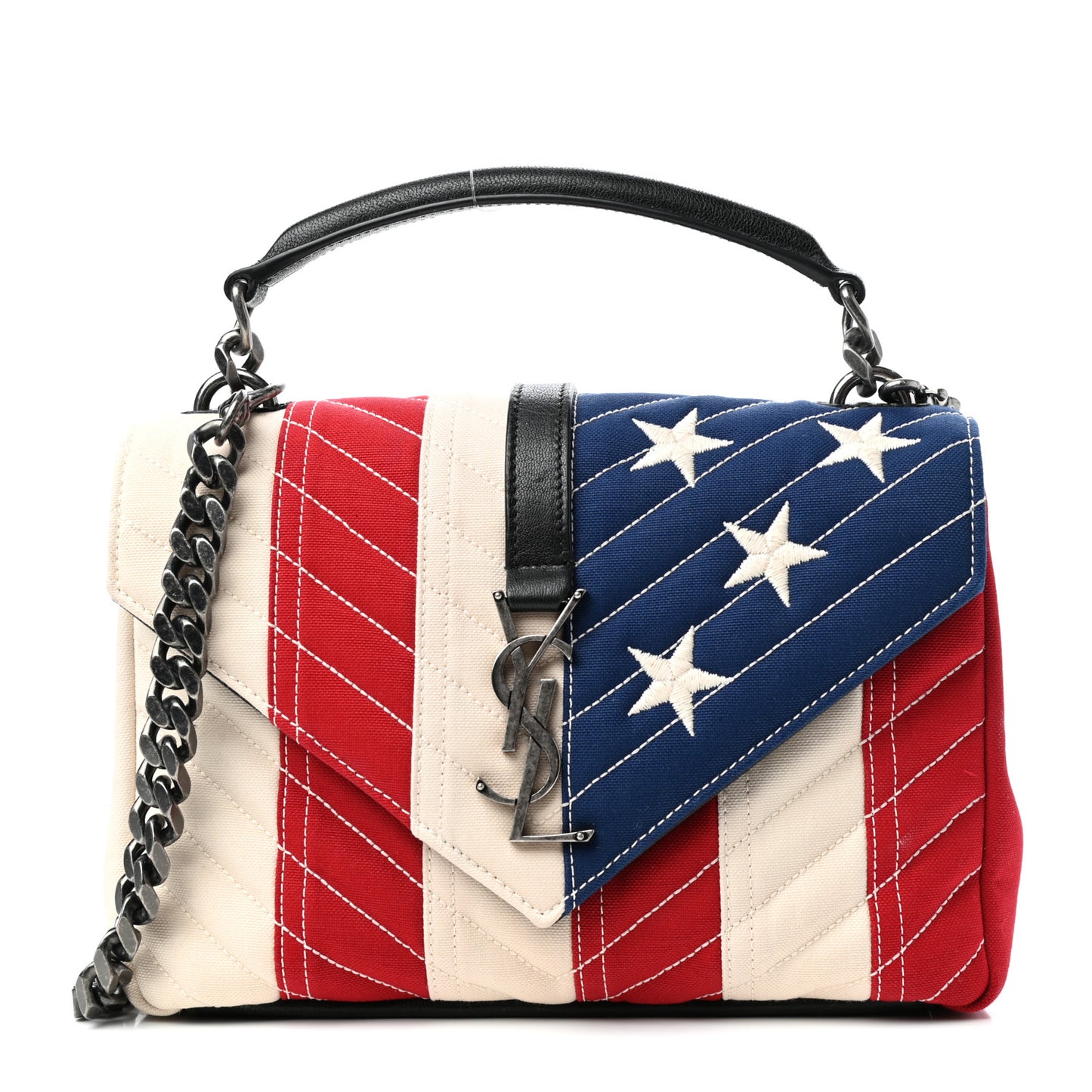 Canvas Matelasse Chevron American Flag Monogram Medium College Bag Red Blue