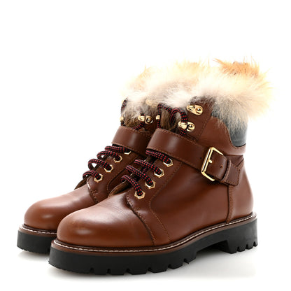 Louis Vuitton Calfskin Fur Territory Flat Ranger Combat Boots 37 Cognac 4 of 9