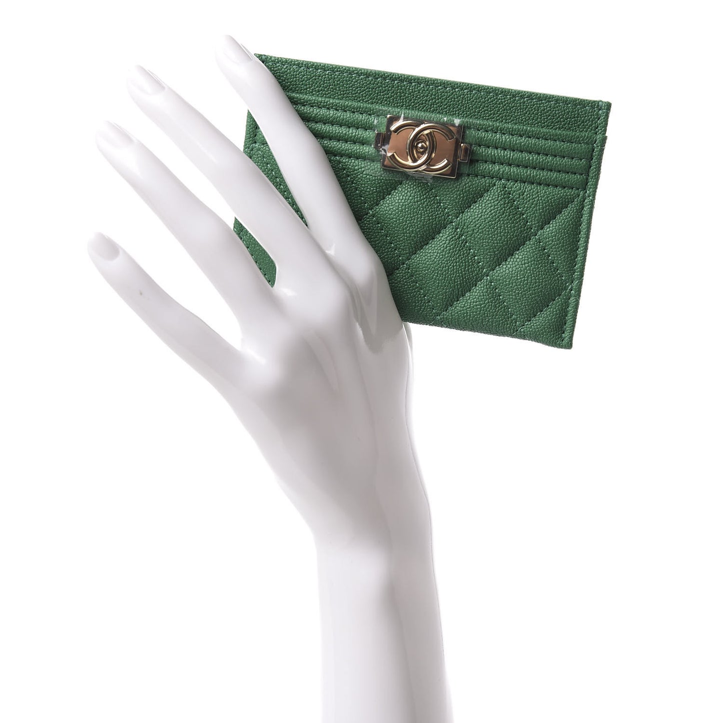 Caviar Quilted Boy Card Holder Green