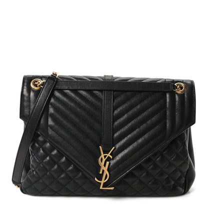 Saint Laurent Goatskin Mixed Matelasse Triquilt Large Monogram Satchel Black 1 of 10
