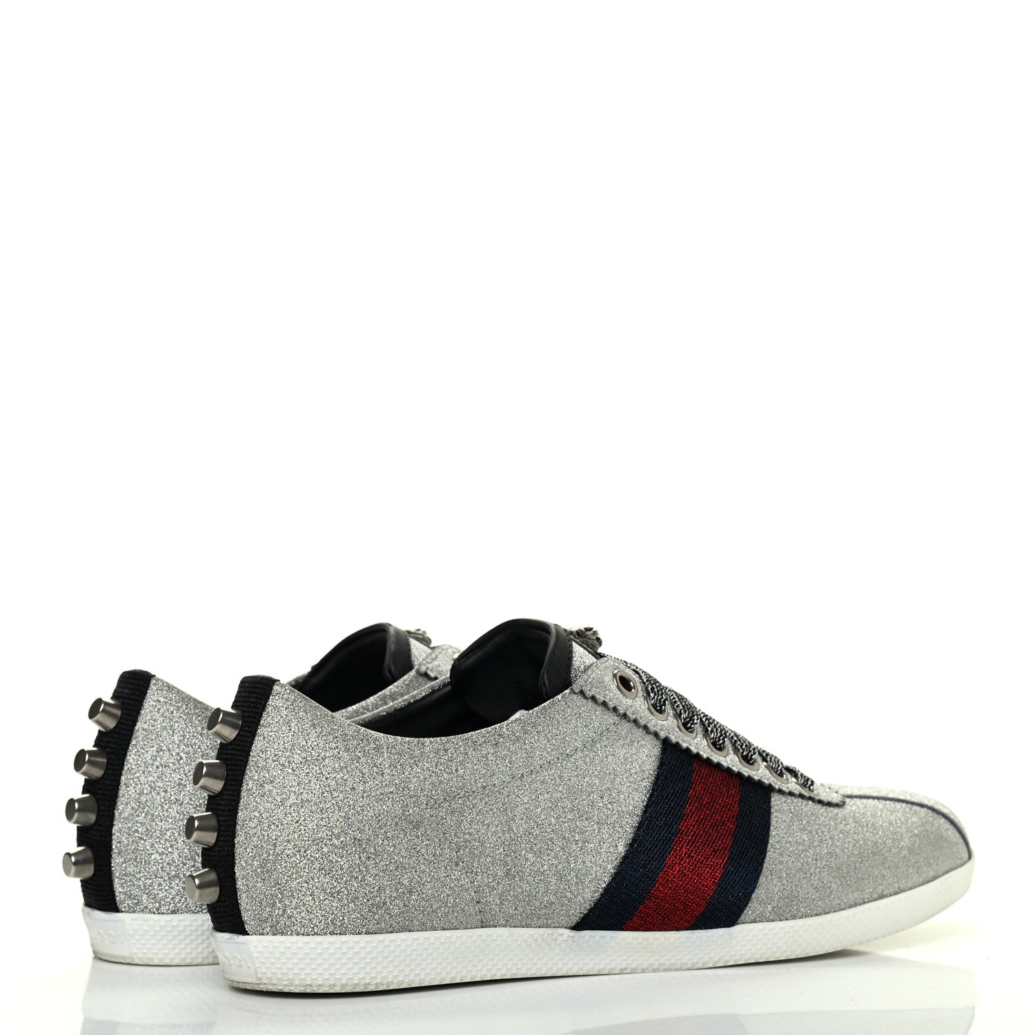 Gucci Glitter Fabric Studded Web Womens Sneakers 36.5 Silver 4 of 11