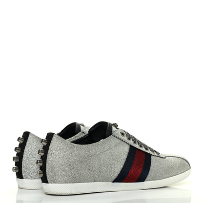Gucci Glitter Fabric Studded Web Womens Sneakers 36.5 Silver 4 of 11