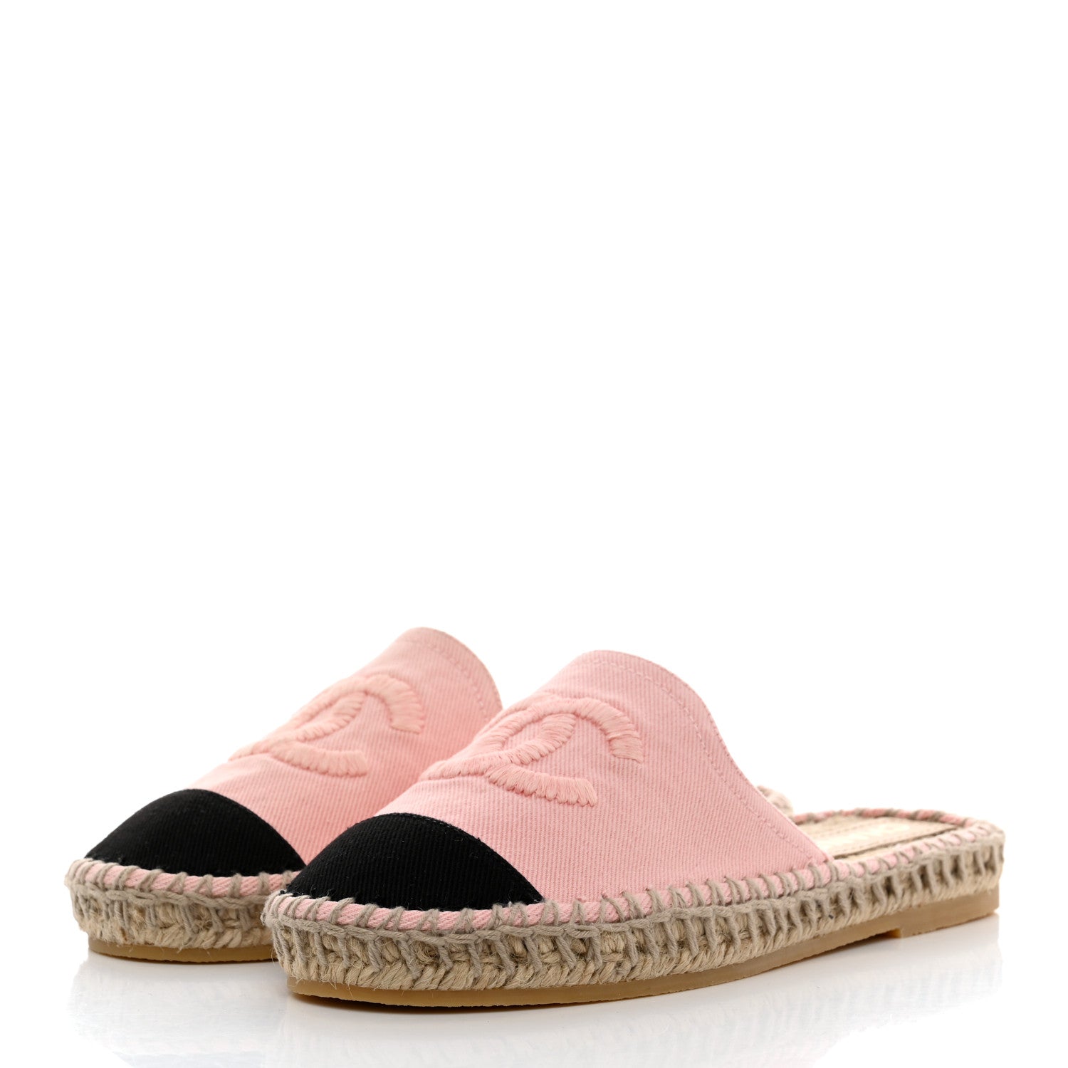 Chanel Denim CC Espadrille Mules 35 Pink Black 3 of 10
