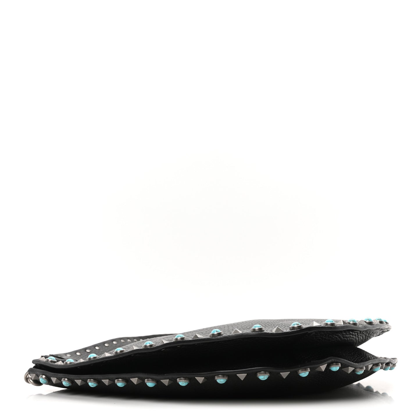 Grained Calfskin Turquoise Small Rockstud Rolling Flip-Lock Messenger Black