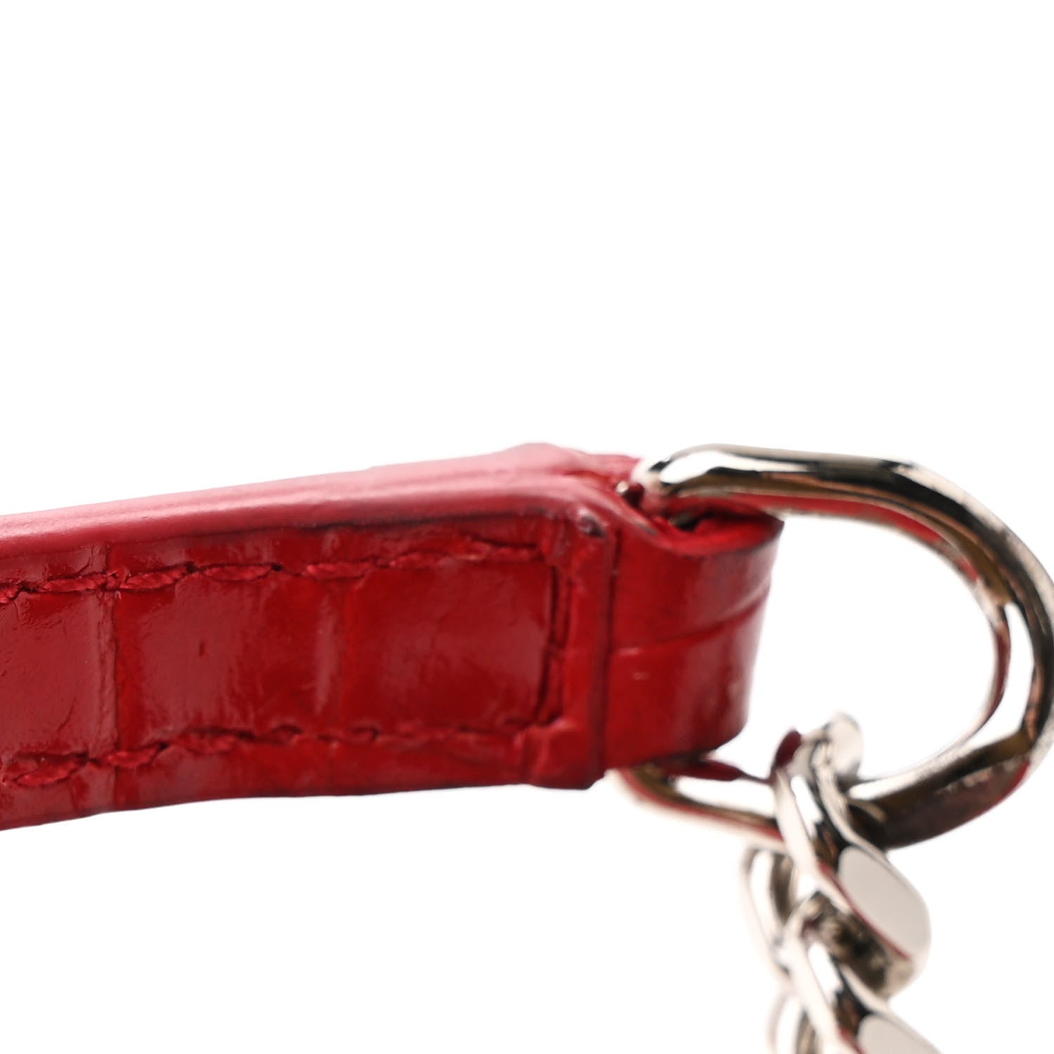 Saint Laurent Calfskin Crocodile Embossed Kate Monogram Tassel Chain Wallet Red 13 of 14