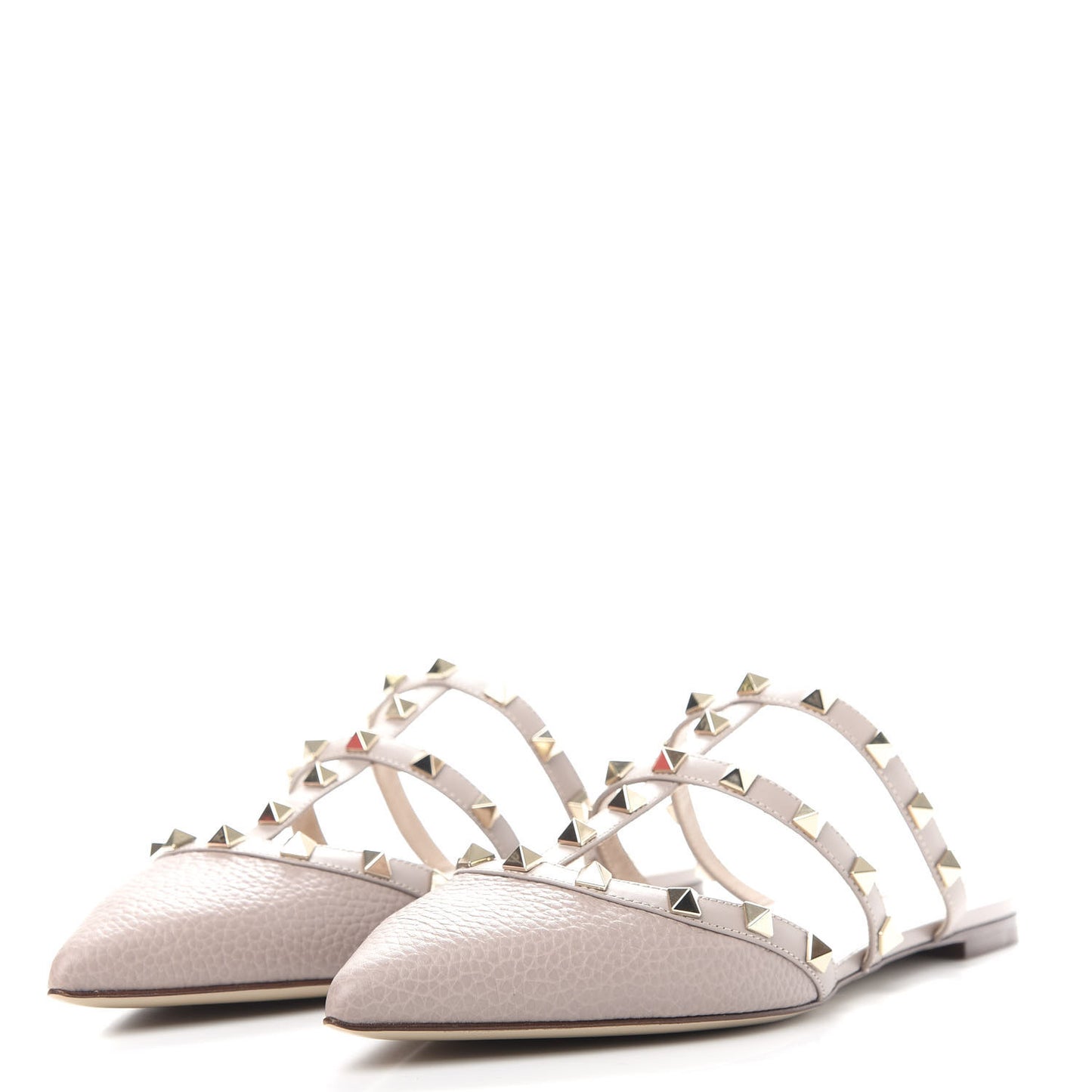 Pebbled Calfskin Rockstud Flat Cage Mules 38.5 Poudre