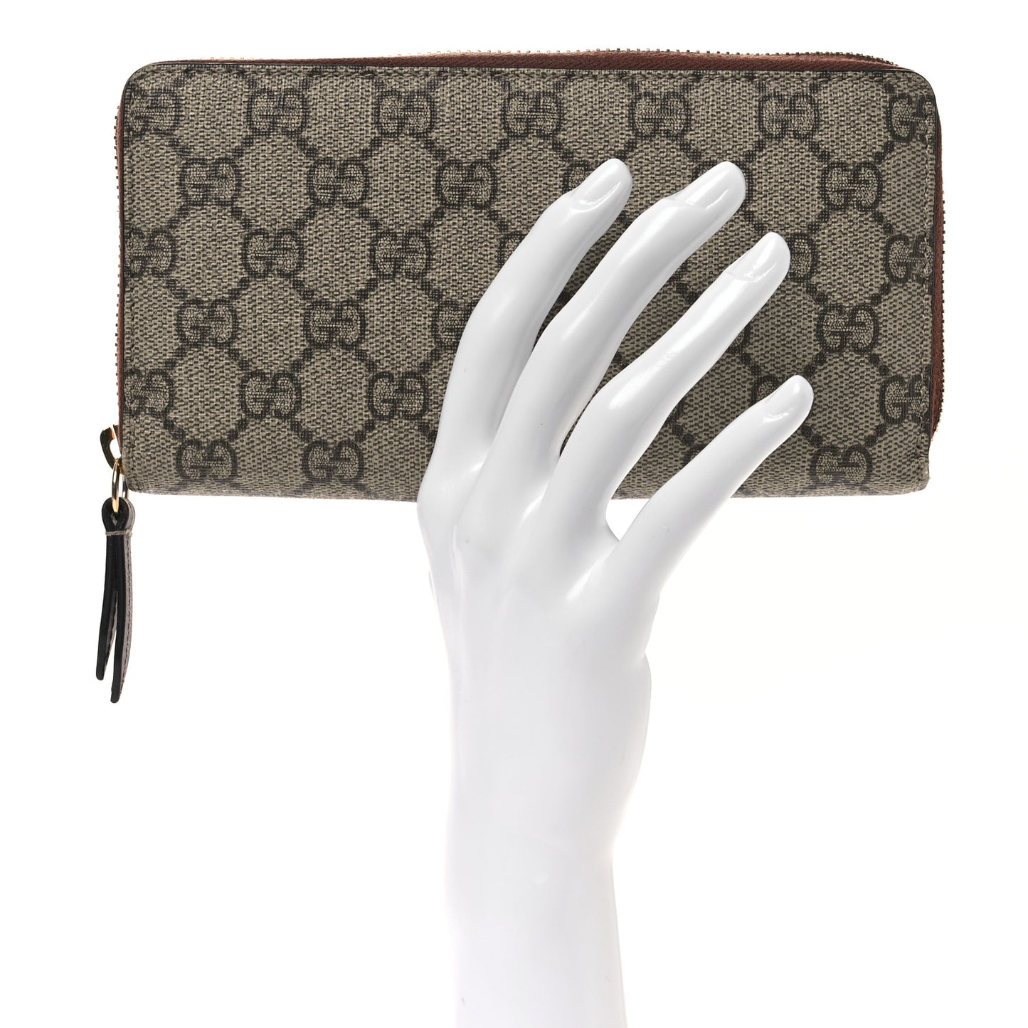 GG Supreme Monogram Cuoio Toscano Zip Around Wallet Beige Ebony Cuir