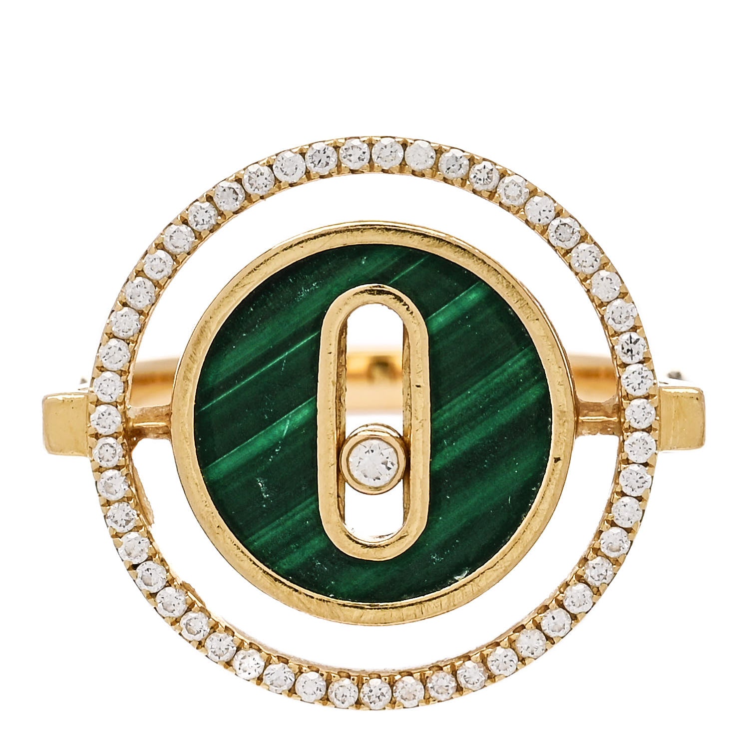 Messika 18K Yellow Gold Diamond Malachite Lucky Move Ring 49 5 1 of 7