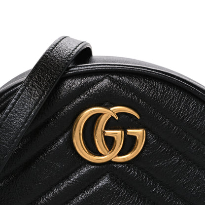 Gucci Azalea Calfskin Matelasse Heart Mini GG Marmont Round Shoulder Bag Black 8 of 10