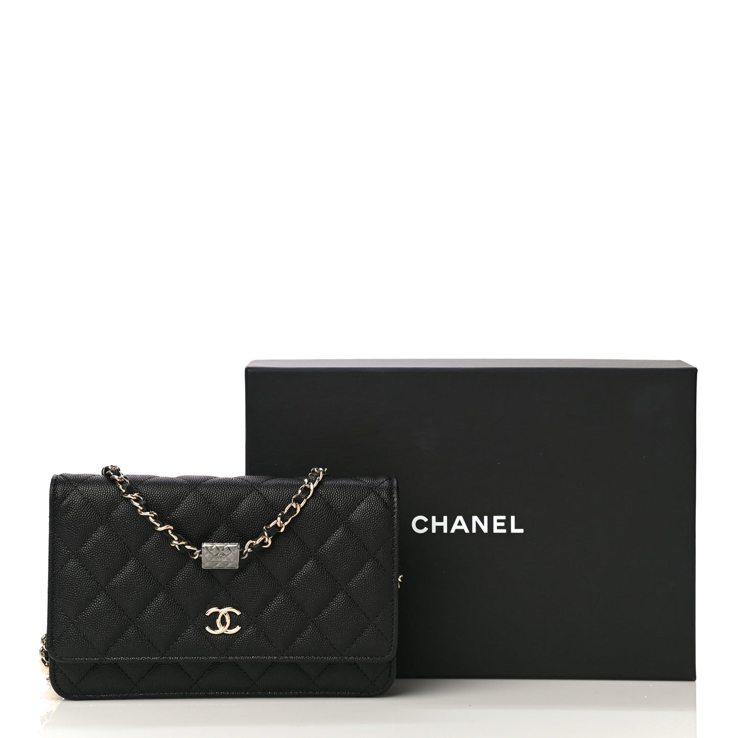 Caviar Quilted Wallet With Charms On Chain WOC Black