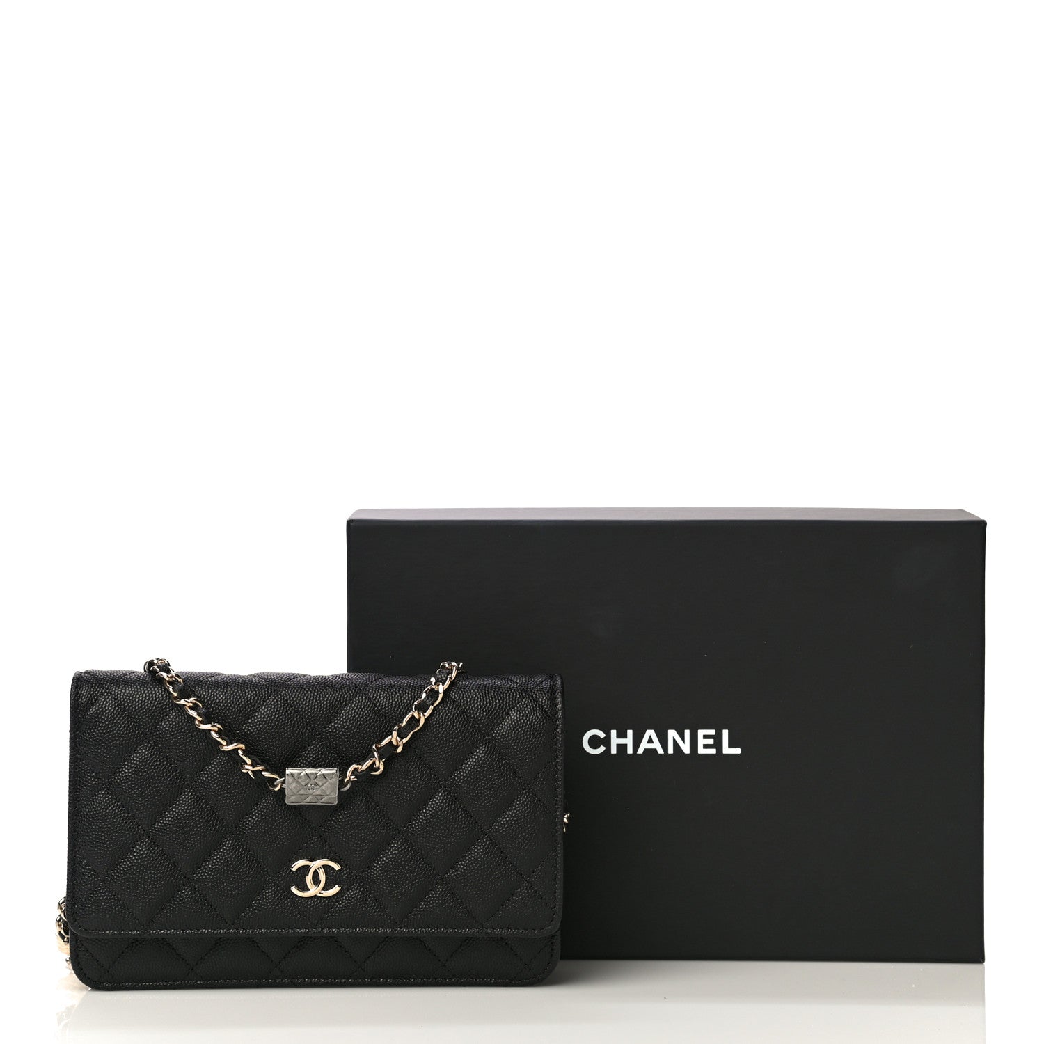 Chanel Caviar Quilted Wallet With Charms On Chain WOC Black 4 of 12