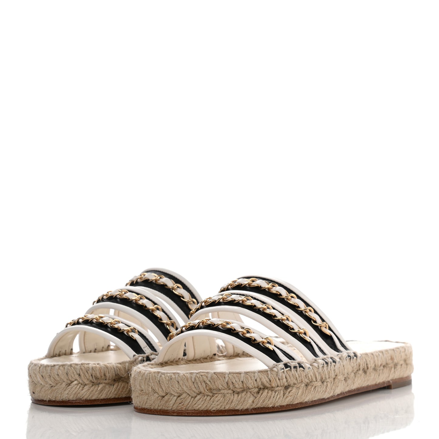 Lambskin Chain Espadrille Slip On Sandals 37 Black White