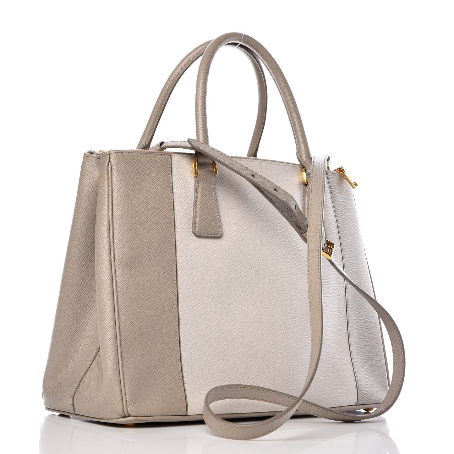 Saffiano Lux Colorblock Medium Galleria Double Zip Tote Pomice Talco