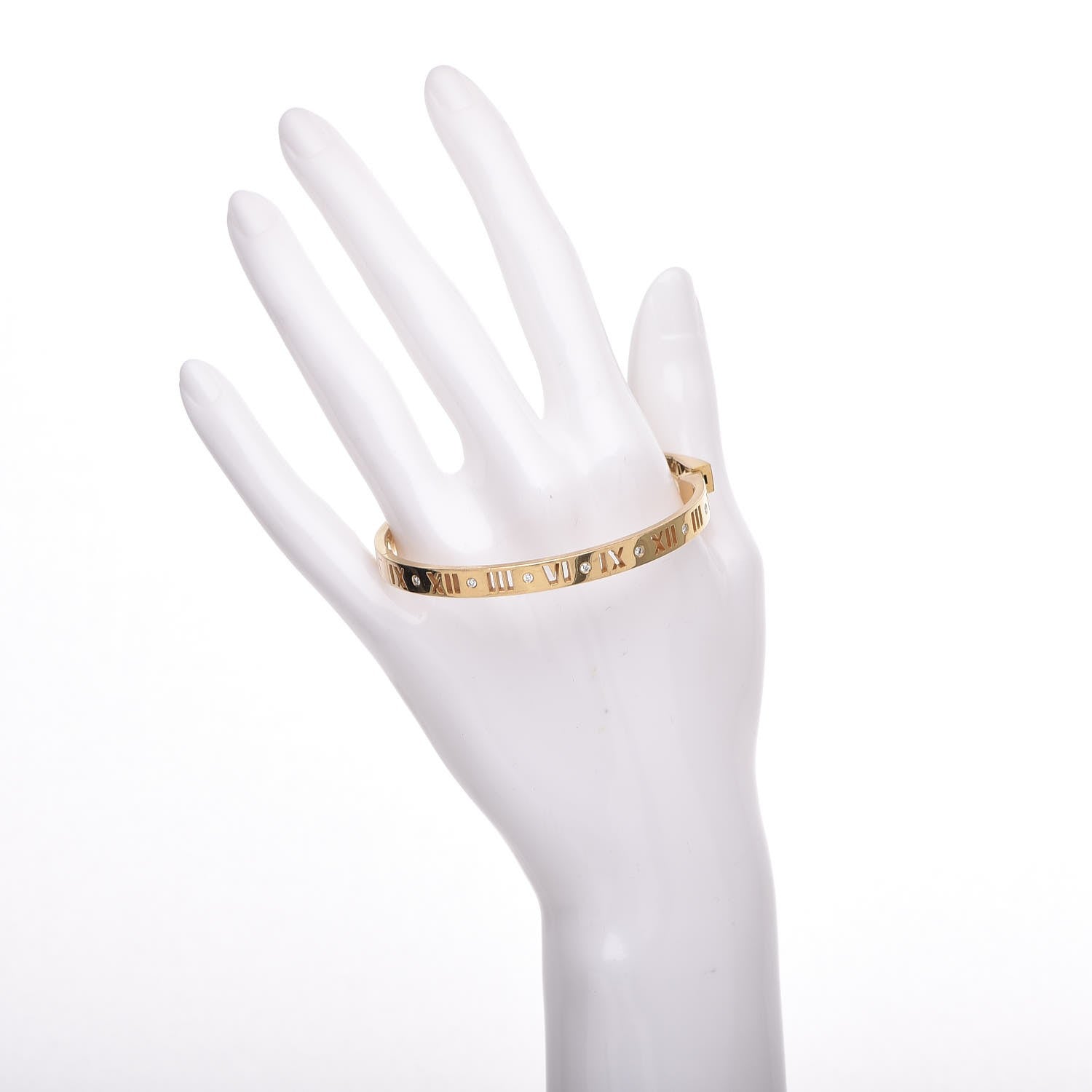 Tiffany 18K Yellow Gold Diamond Atlas Pierced Hinged Bangle Bracelet 2 of 6