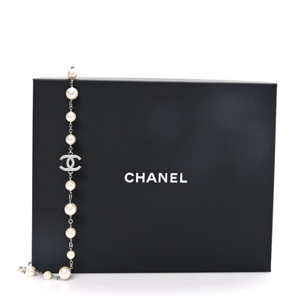 Chanel Graduated Pearl Crystal CC Long Necklace Silver 5 of 5