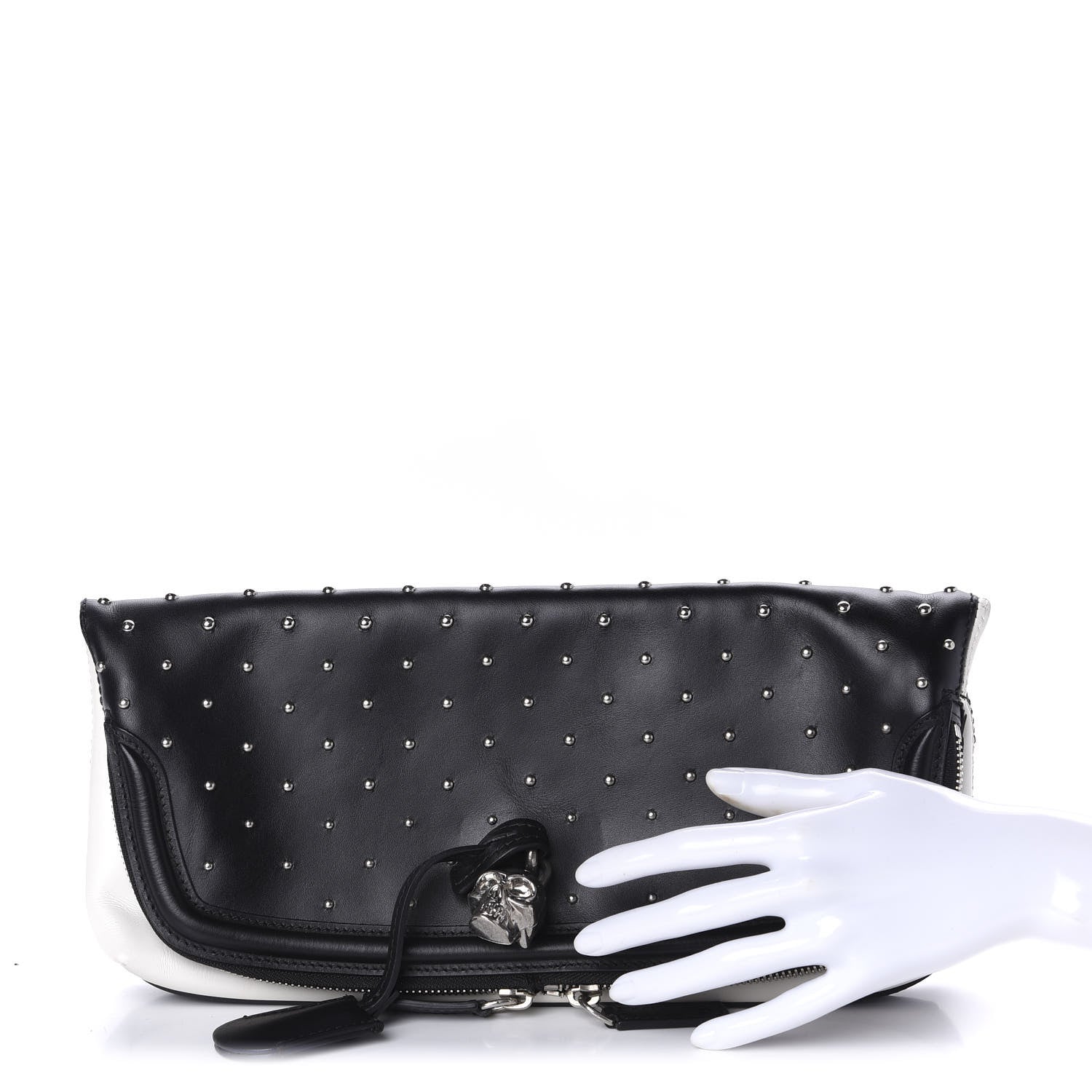 Alexander McQueen Calfskin Studded Padlock Skull Clutch Black 2 of 13