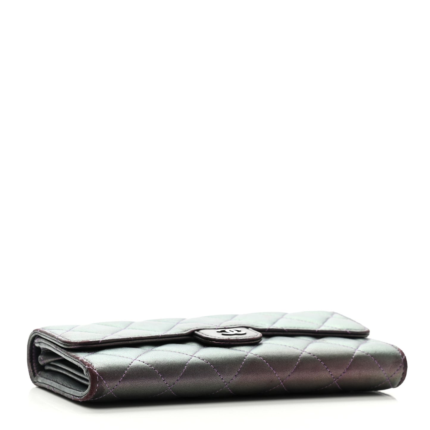 Metallic Lambskin Quilted Large Gusset Flap Wallet Purple