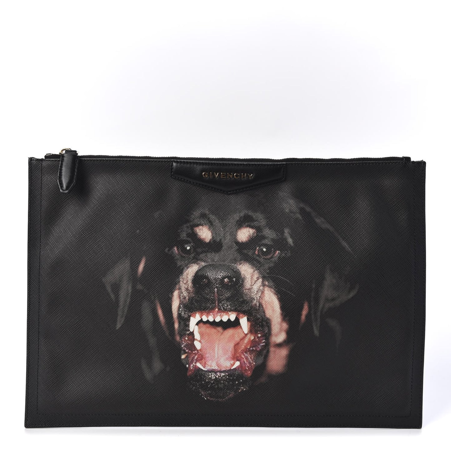 Textured Coated Canvas Rottweiler Print Large Cosmetic Pouch Black