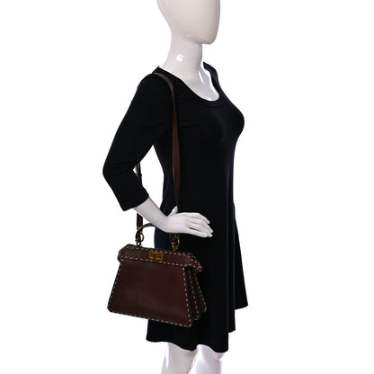 Fendi Vitello Granato Camoscio Selleria Macro Stitchings Small Peekaboo I SEE U Satchel Praline 2 of 8