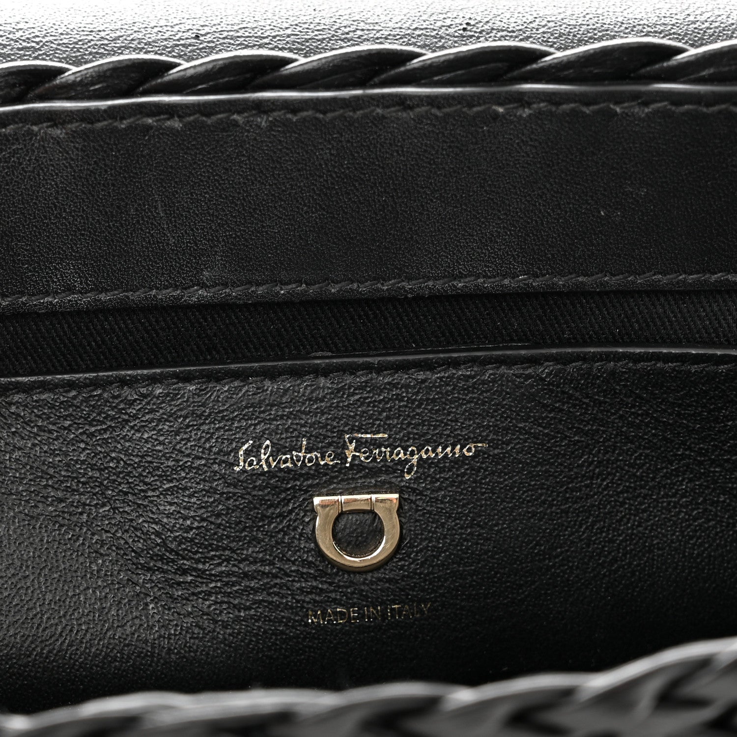 Salvatore Ferragamo Calfskin Wicker Margot Top Handle Satchel Black 5 of 11