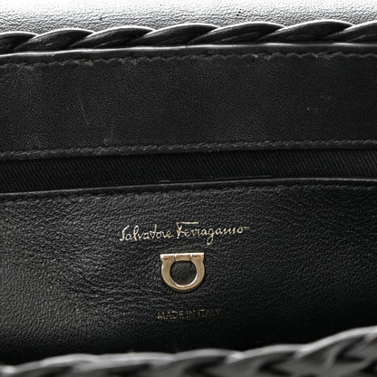 Salvatore Ferragamo Calfskin Wicker Margot Top Handle Satchel Black 5 of 11