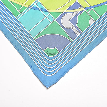 Hermes Silk Sport Pocket Square Bleu Azur Vert Fluo Mauve 3 of 4