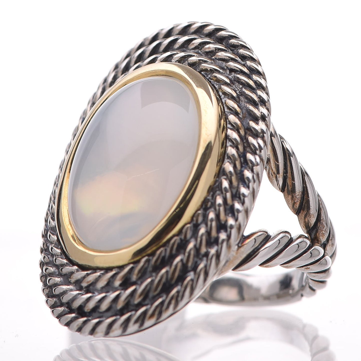 Sterling Silver 18K Yellow Gold Moon Quartz Cable Coil Ring