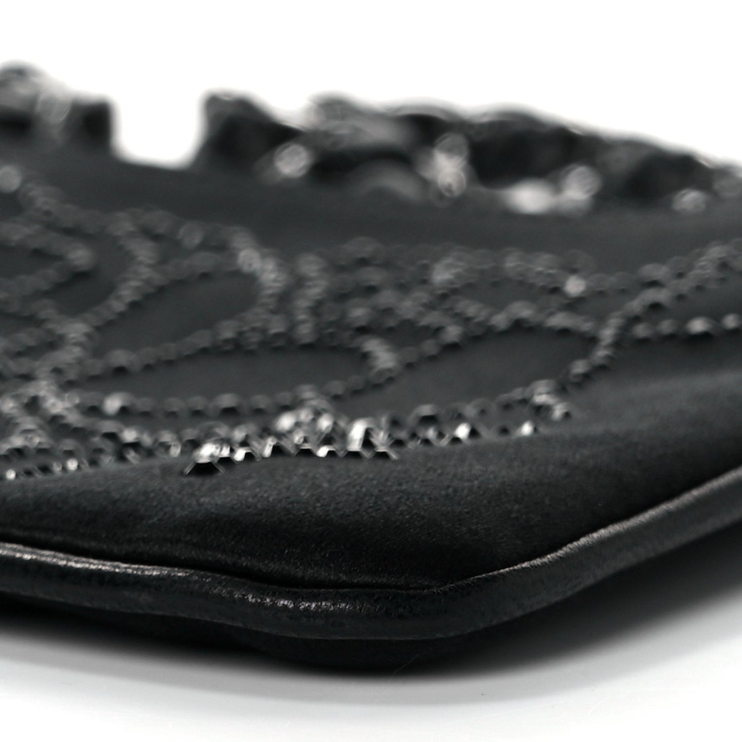 Satin Crystal Camellia Evening Bag Black