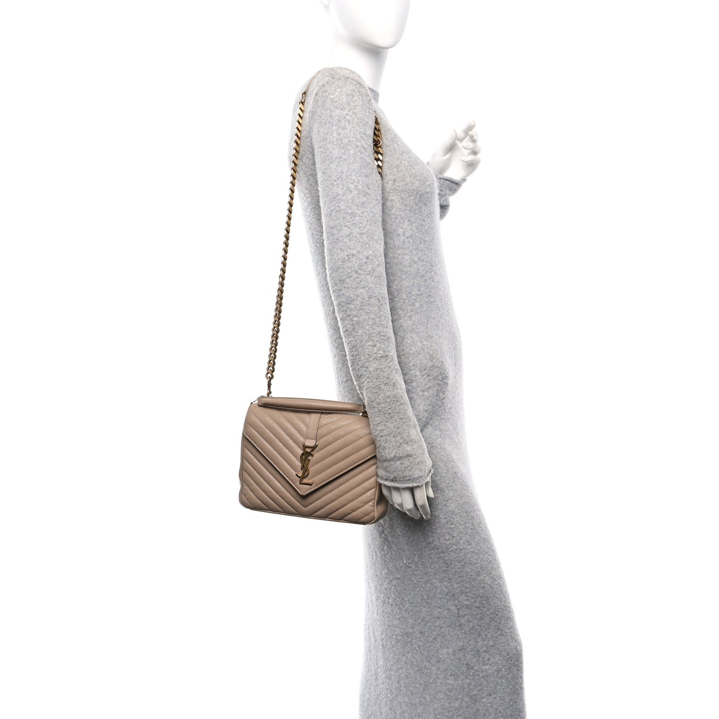 Sheepskin Matelasse Chevron Monogram Medium College Bag Dark Beige