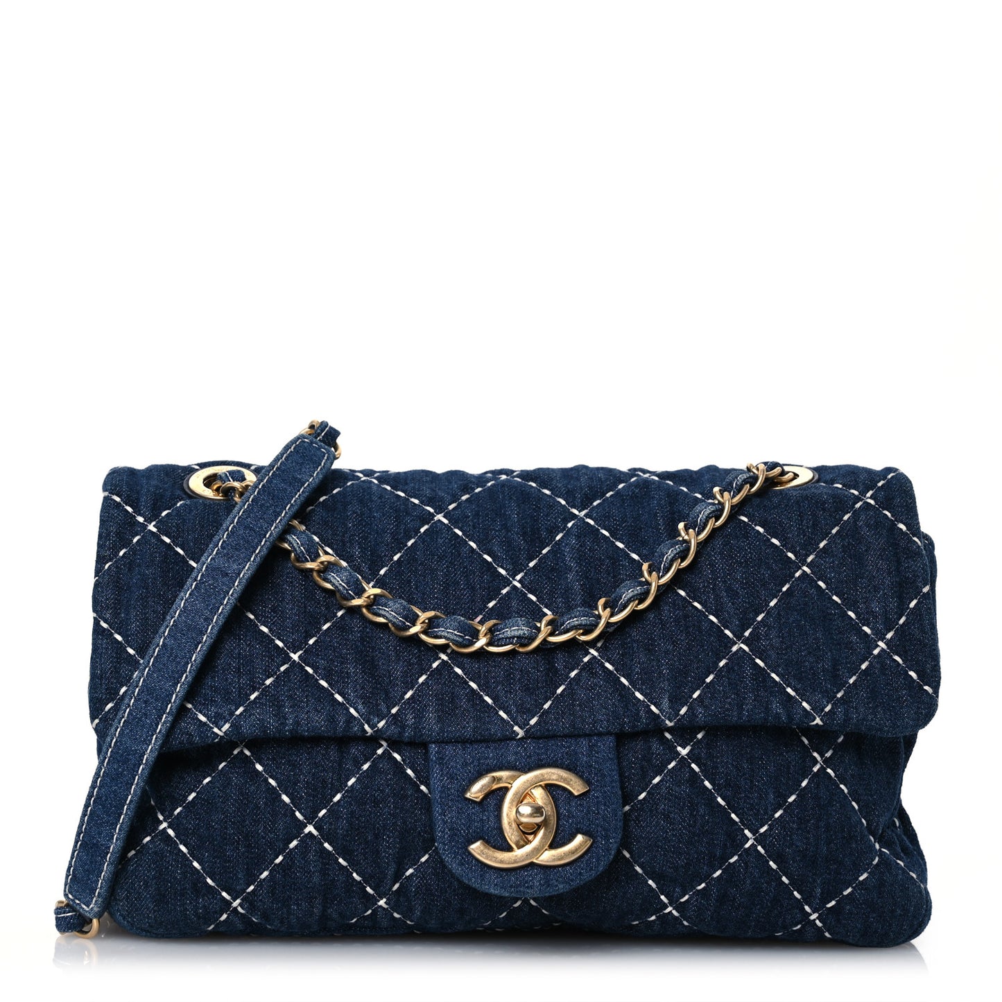 Denim Quilted Medium Denim Trip Single Flap Blue