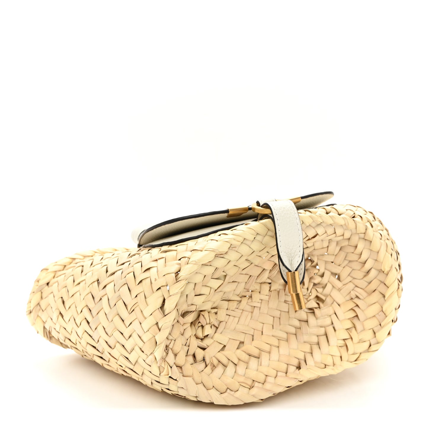 Raffia Small Grain Calfskin Mini Marcie Basket White