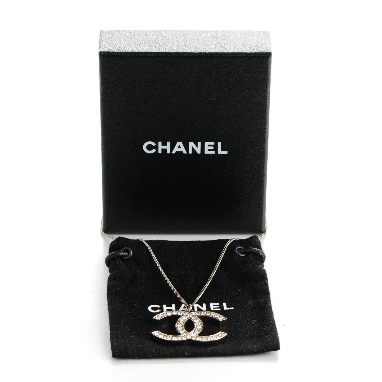 Chanel Crystal Large CC Necklace Silver 5 of 5