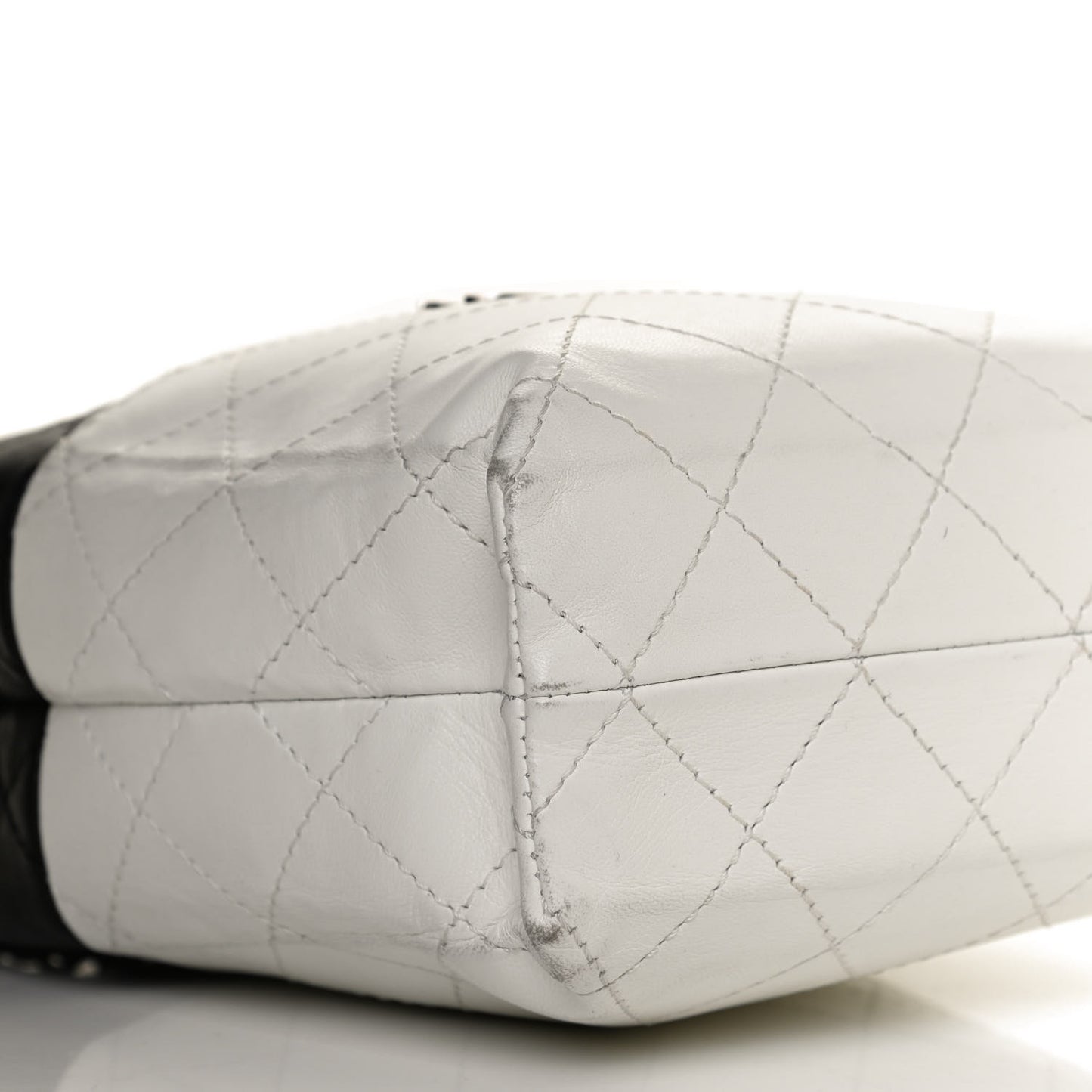 Lambskin Quilted Bi-Color Drawstring Shoulder Bag Black White