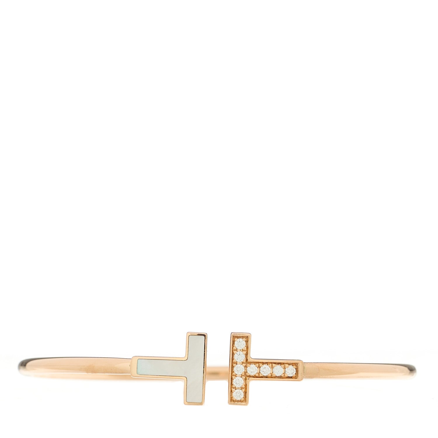 Tiffany 18K Rose Gold Diamond Mother of Pearl T Wire Bracelet 1 of 3