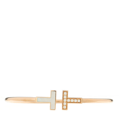 Tiffany 18K Rose Gold Diamond Mother of Pearl T Wire Bracelet 1 of 3
