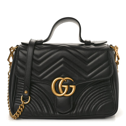 Gucci Calfskin Matelasse Small GG Marmont Top Handle Shoulder Bag Black 1 of 9
