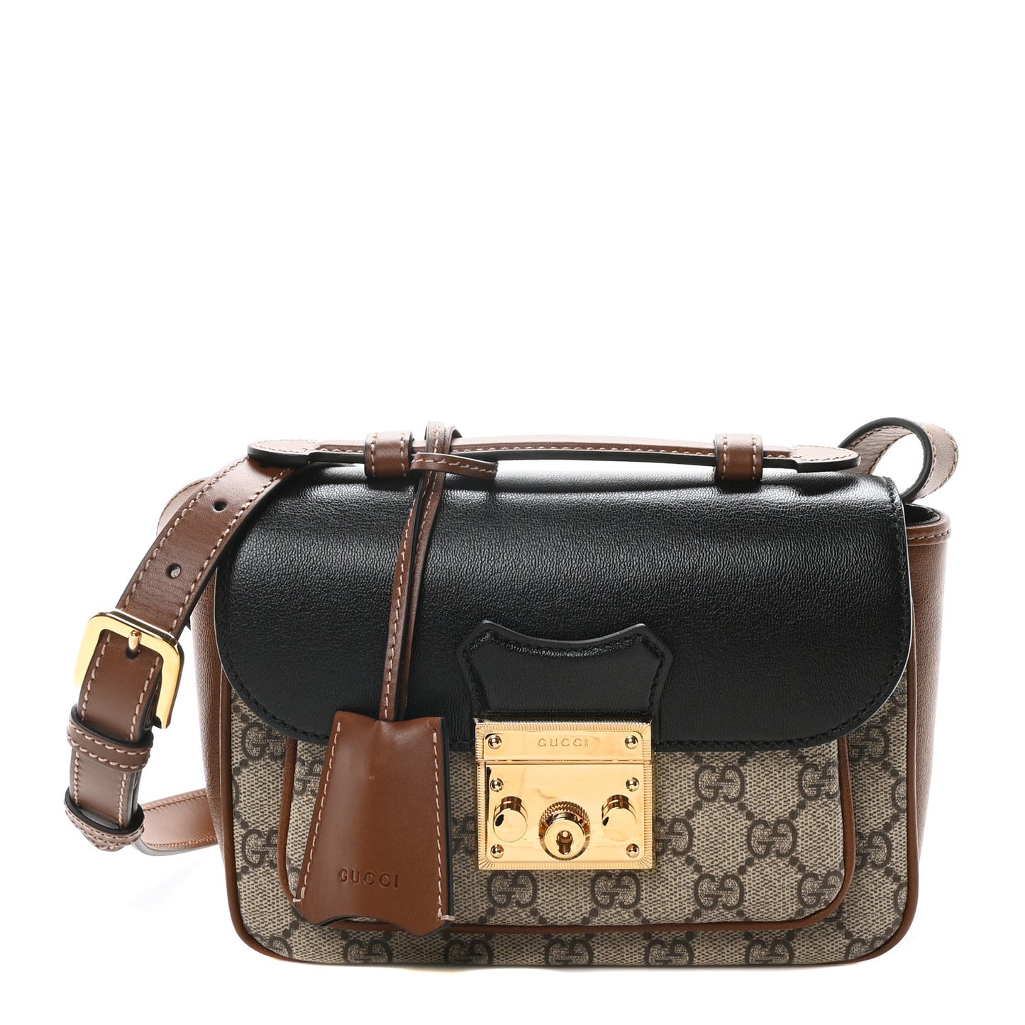 GG Supreme Monogram New Sakai Lux Calfskin Mini Padlock Flap Pocket Shoulder Bag Beige Ebony Black Cuir