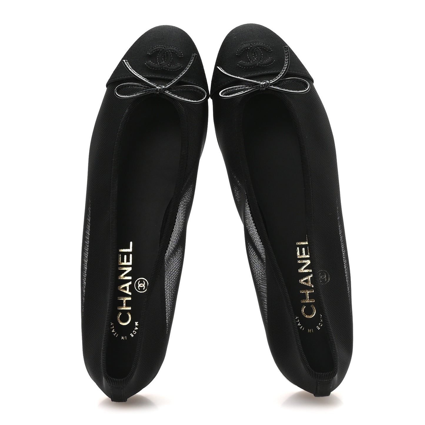Mesh Grosgrain Cap Toe CC Ballerina Flats 39.5 Black